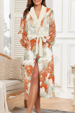 Daily Animal Print Floral Print Lace Up Contrast Sleepwear