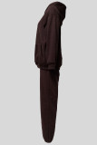 Casual Solid Color Pocket Patchwork Hooded Long Sleeve Two Pieces
