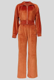 Casual Solid Color Pocket Patchwork Zipper Zipper Collar Long Sleeve Two Pieces
