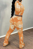Casual Street Floral Print Contrast O Neck Long Sleeve Two Pieces
