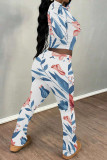 Casual Street Floral Print Contrast O Neck Long Sleeve Two Pieces