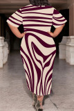 Casual Geometric Print Stripe Gradient O Neck Printed Plus Size Dresses