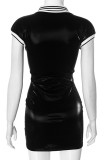 Sexy Patchwork Contrast V Neck Wrapped Skirt Dresses