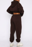 Casual Solid Color Pocket Patchwork Hooded Long Sleeve Two Pieces