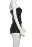 Sexy Solid Color Sequins Patchwork Backless Strapless Two Pieces