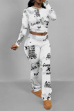Casual Street Tie Dye Letters Chain print Contrast O Neck Long Sleeve Two Pieces