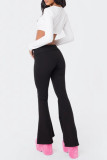 Casual Solid Color Patchwork Boot Cut Mid Waist Speaker Patchwork Bottoms