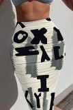 Casual Street Stripe Letters Faux Denim Print Contrast Skinny High Waist Full Print Bottoms