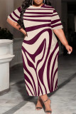Casual Geometric Print Stripe Gradient O Neck Printed Plus Size Dresses