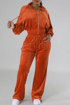 Casual Solid Color Pocket Patchwork Zipper Zipper Collar Long Sleeve Two Pieces