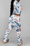 Casual Street Floral Print Contrast O Neck Long Sleeve Two Pieces