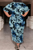 Casual Geometric Print Stripe Gradient O Neck Printed Plus Size Dresses