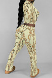 Casual Street Tie Dye Letters Chain print Contrast O Neck Long Sleeve Two Pieces