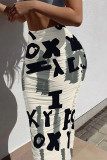 Casual Street Stripe Letters Faux Denim Print Contrast Skinny High Waist Full Print Bottoms