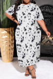 Casual Geometric Print Stripe Gradient O Neck Printed Plus Size Dresses
