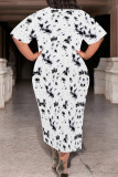 Casual Geometric Print Stripe Gradient O Neck Printed Plus Size Dresses