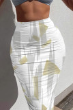 Casual Street Stripe Letters Faux Denim Print Contrast Skinny High Waist Full Print Bottoms