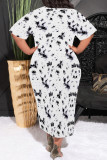 Casual Geometric Print Stripe Gradient O Neck Printed Plus Size Dresses
