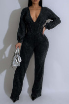 Casual Solid Color Zipper Hooded Fitted Jumpsuits