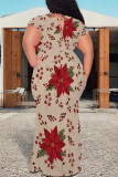Sexy Floral Print Lace Up V Neck Printed Plus Size Dresses