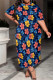 Casual Print Patchwork O Neck Long Plus Size Dresses