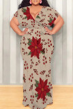 Sexy Floral Print Lace Up V Neck Printed Plus Size Dresses