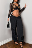 Sexy Solid Color Hollow Out Patchwork See-Through Lingerie