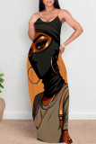 Sexy Street Figure Print Pocket Contrast U Neck Printed Dresses
