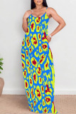 Sexy Leopard Print Pocket Contrast U Neck Printed Dresses