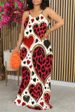 Sexy Heart Pattern Leopard Contrast O Neck Printed Dresses
