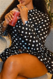 Casual Polka Dot Print Basic Zipper Collar Long Sleeve Two Pieces
