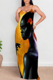Sexy Street Figure Print Pocket Contrast U Neck Printed Dresses
