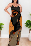Sexy Street Figure Print Pocket Contrast U Neck Printed Dresses