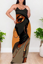 Sexy Street Figure Print Pocket Contrast U Neck Printed Dresses