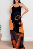 Sexy Street Figure Print Pocket Contrast U Neck Printed Dresses