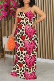 Casual Street Butterfly Love Print Leopard Contrast O Neck Printed Dresses