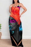 Sexy Street Figure Print Pocket Contrast U Neck Printed Dresses