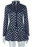 Casual Polka Dot Print Basic Zipper Collar Long Sleeve Two Pieces