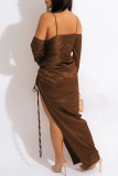 Sexy Solid Color Draw String Lace Up Backless Spaghetti Strap Long Dresses