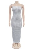 Sexy Patchwork Hot Drilling Backless Slit Strapless Long Dresses