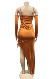 Sexy Solid Color Draw String Lace Up Backless Spaghetti Strap Long Dresses