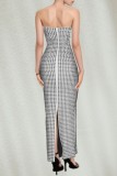 Sexy Patchwork Hot Drilling Backless Slit Strapless Long Dresses