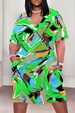 Casual Letter Print Flowers Leopard Pocket Contrast V Neck Printed Plus Size Dresses