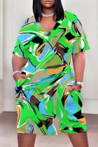 Casual Letter Print Flowers Leopard Pocket Contrast V Neck Printed Plus Size Dresses