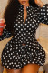 Casual Polka Dot Print Basic Zipper Collar Long Sleeve Two Pieces