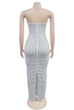 Sexy Patchwork Hot Drilling Backless Slit Strapless Long Dresses