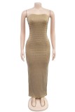 Sexy Patchwork Hot Drilling Backless Slit Strapless Long Dresses