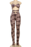Sexy Print Hollow Out Patchwork Backless Strapless Skinny Jumpsuits