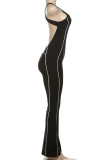 Casual Patchwork Backless Contrast U Neck Skinny Jumpsuits