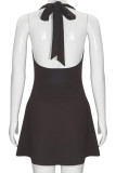 Elegant Solid Color Patchwork Backless Ruched Halter Dresses